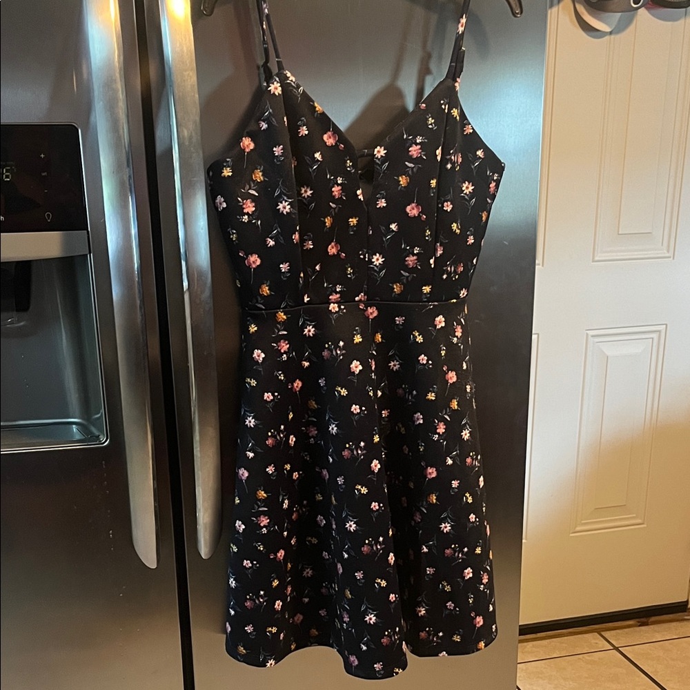 Haute Monde Black Dress with Floral Accents